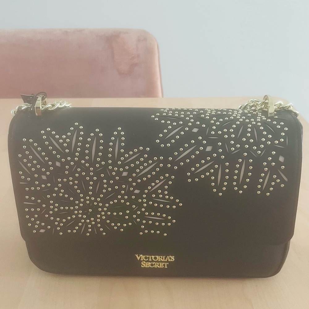 BRAND NEW WITH TAGS - Victoria's Secret Black and Gold Studded Crossbody Bag